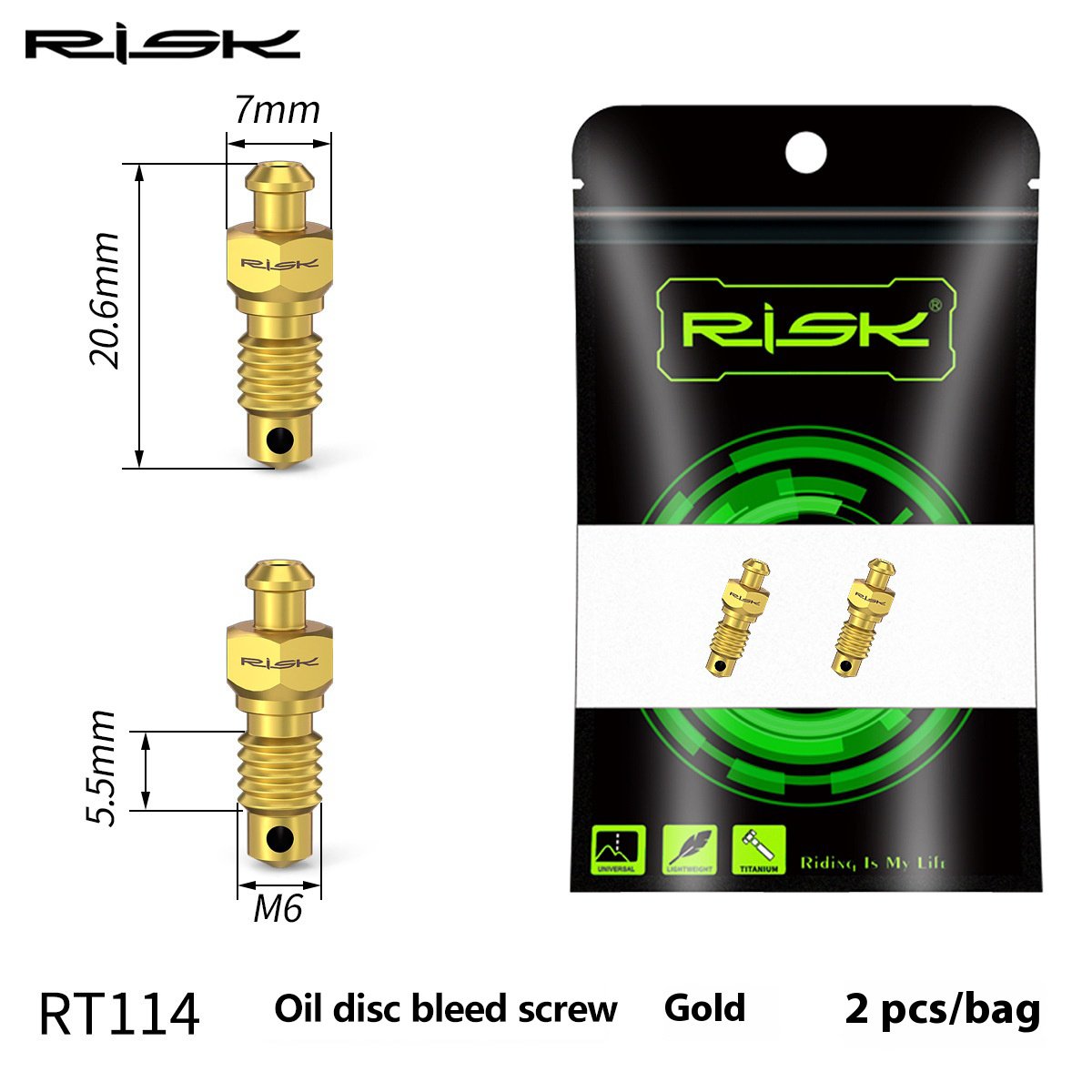 RISK Parts Mountain Bike Disc Brake Caliper Bleed Screws M6 Titanium Alloy RT114
