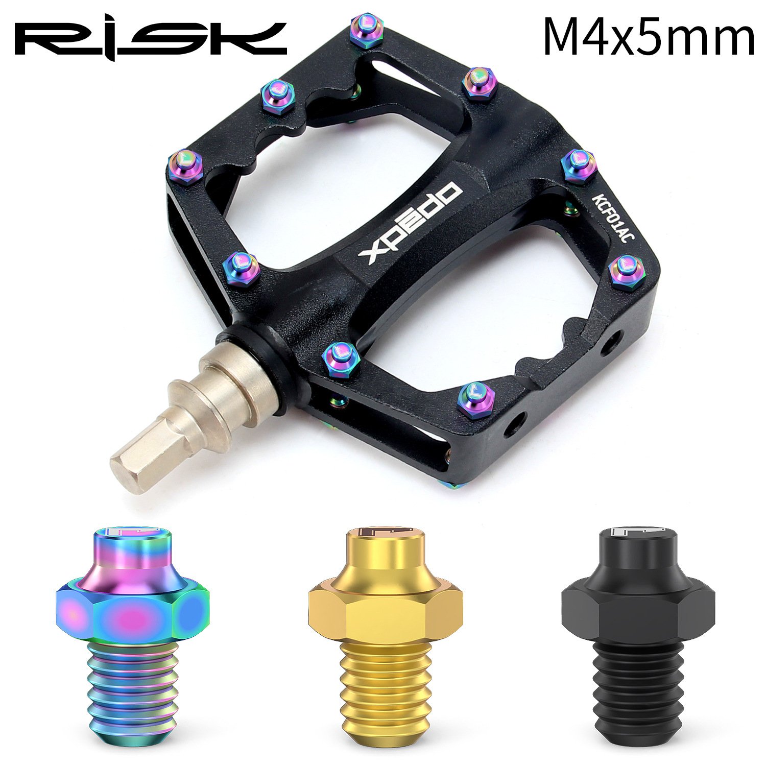 RISK Parts Mountain Bike XC Cross-Country Titanium Alloy Pedal Pins Hexagonal Anti-Slip Pins Boxed RT058 RT059