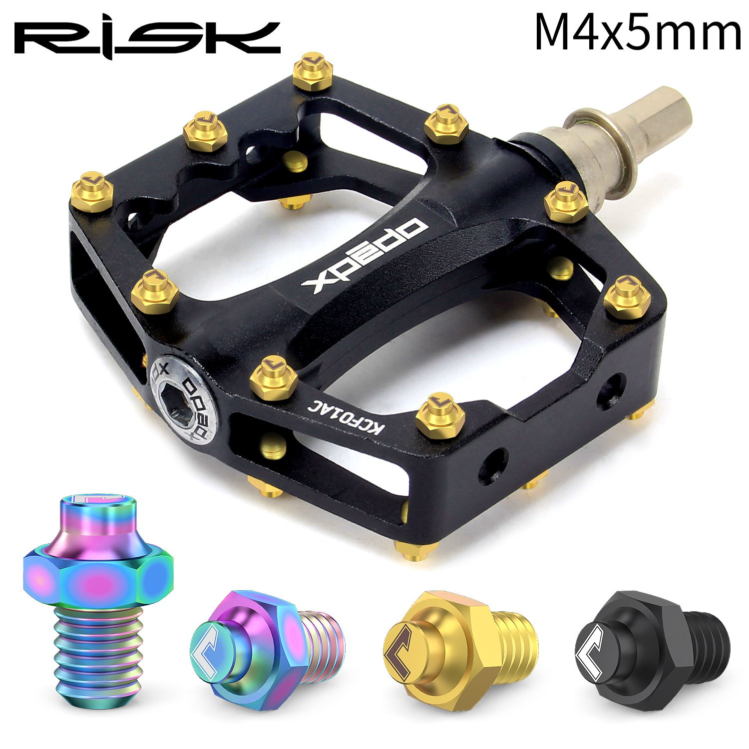RISK Parts Mountain Bike XC Cross-Country Titanium Alloy Pedal Pins Hexagonal Anti-Slip Pins Boxed RT058 RT059