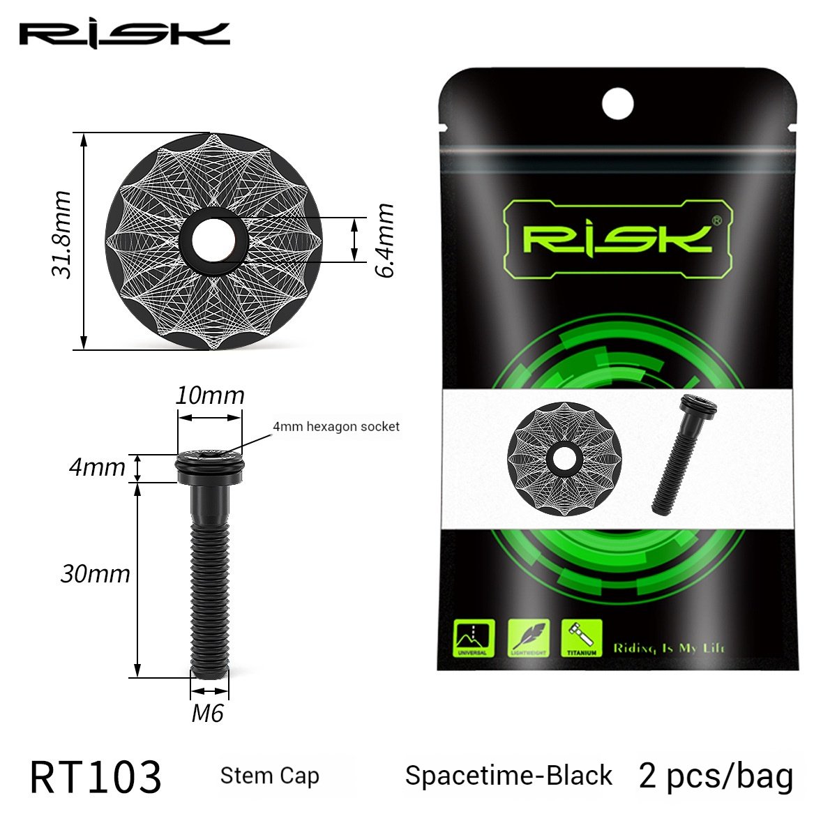 RISK Parts Titanium Alloy Headset Cap for Mountain and Road Bikes 28.6mm Fork RT103