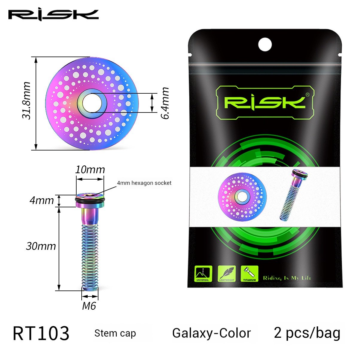 RISK Parts Titanium Alloy Headset Cap for Mountain and Road Bikes 28.6mm Fork RT103