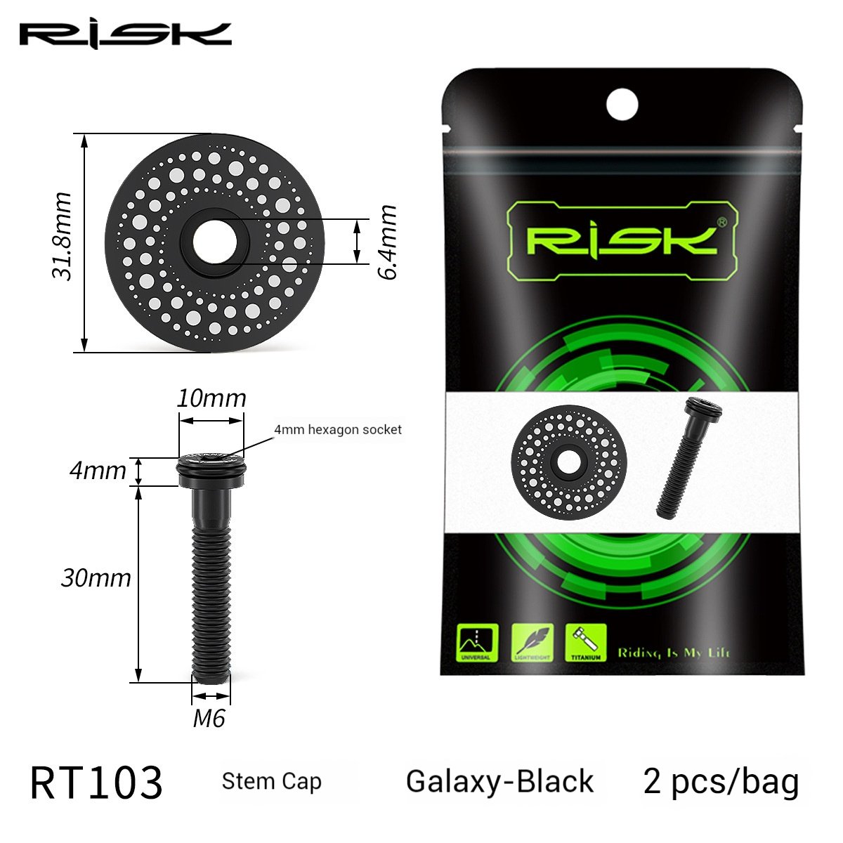 RISK Parts Titanium Alloy Headset Cap for Mountain and Road Bikes 28.6mm Fork RT103