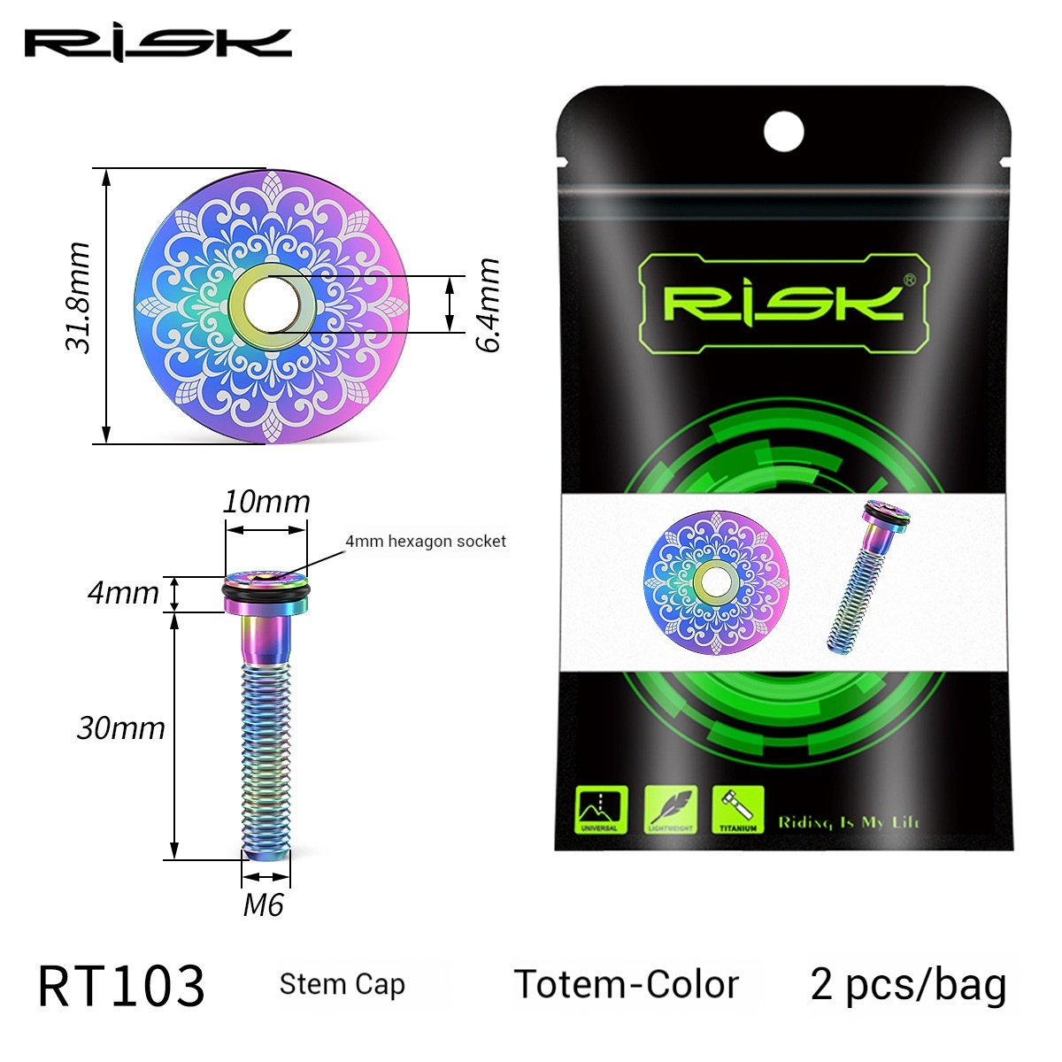 RISK Parts Titanium Alloy Headset Cap for Mountain and Road Bikes 28.6mm Fork RT103