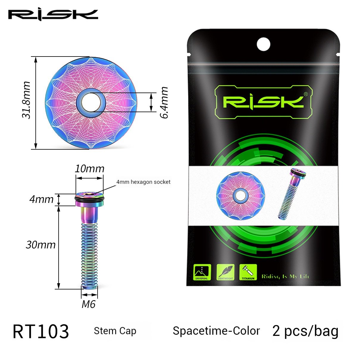 RISK Parts Titanium Alloy Headset Cap for Mountain and Road Bikes 28.6mm Fork RT103