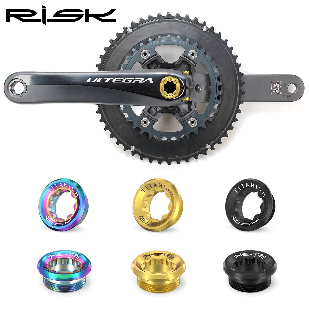 RISK Parts Mountain Bike Integrated Chainring Crank Cover M20mm Middle Axle Locking Titanium Alloy Star-Shaped Screw RT122/RT020