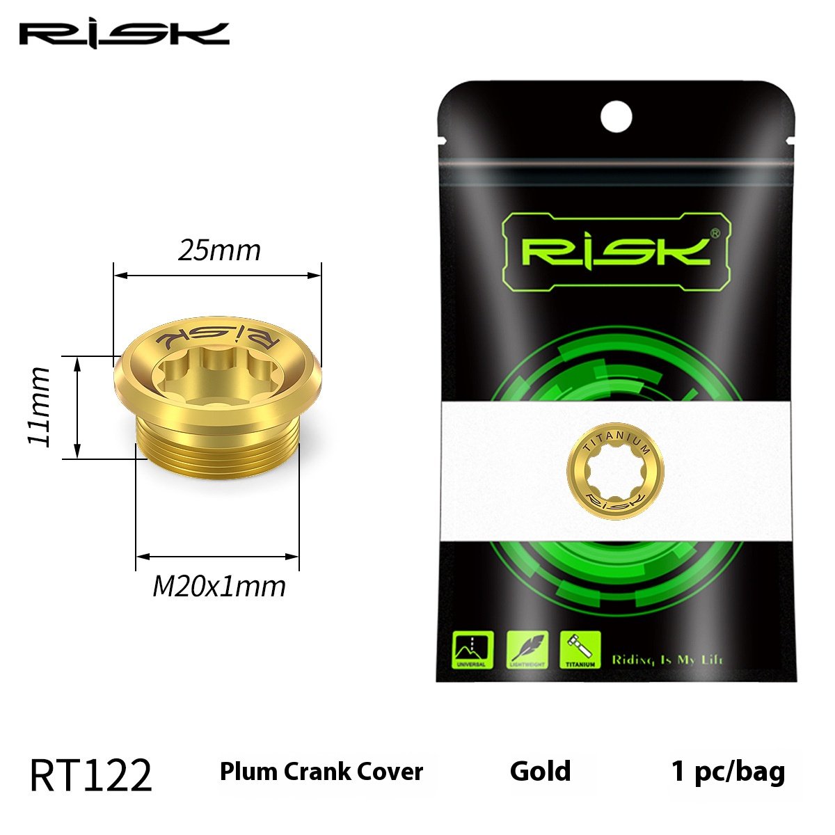 RISK Parts Mountain Bike Integrated Chainring Crank Cover M20mm Middle Axle Locking Titanium Alloy Star-Shaped Screw RT122/RT020