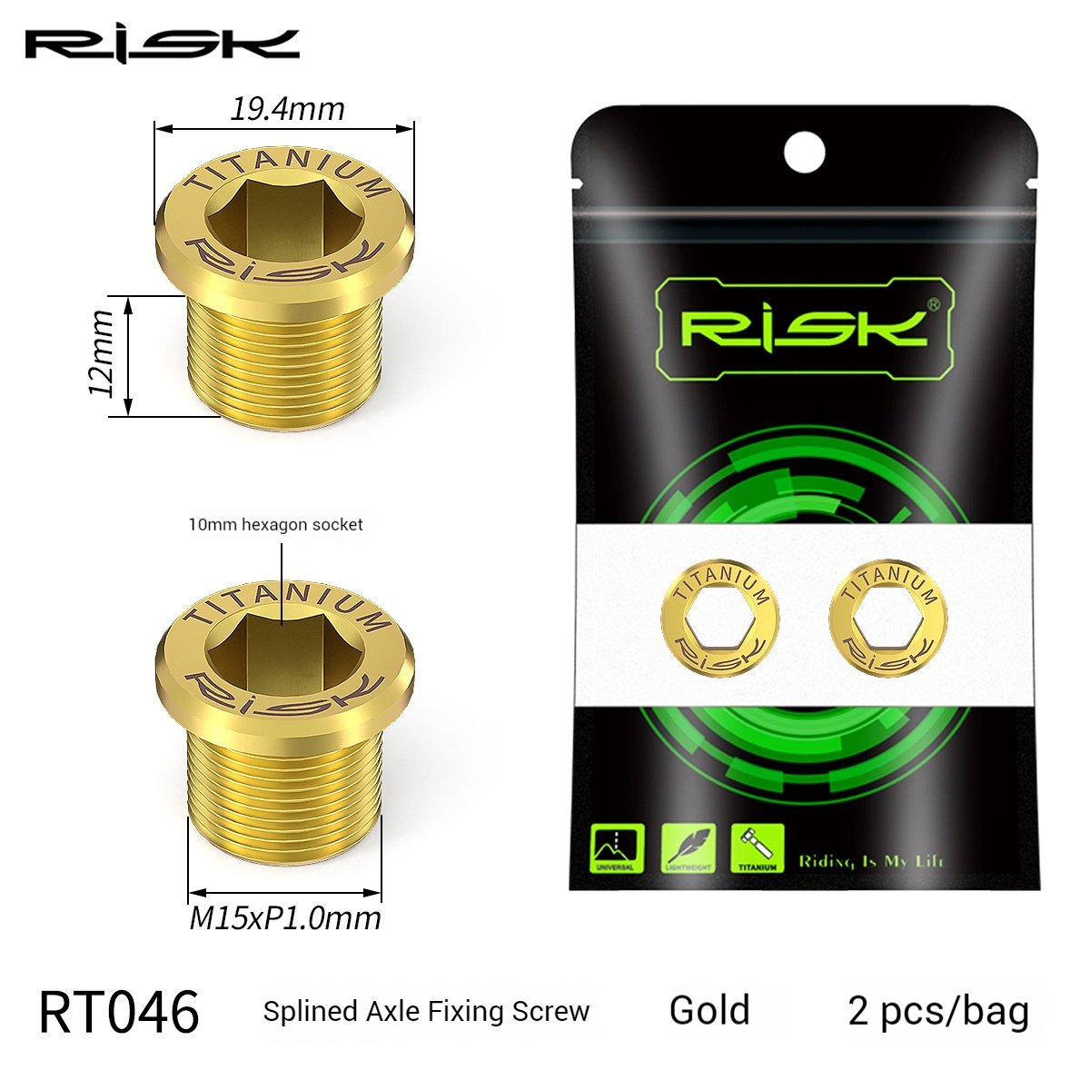 RISK Parts Mountain Bike Titanium Alloy Splined Crankset Axle Screw Colored ISIS Bolt M15x12mm RT046