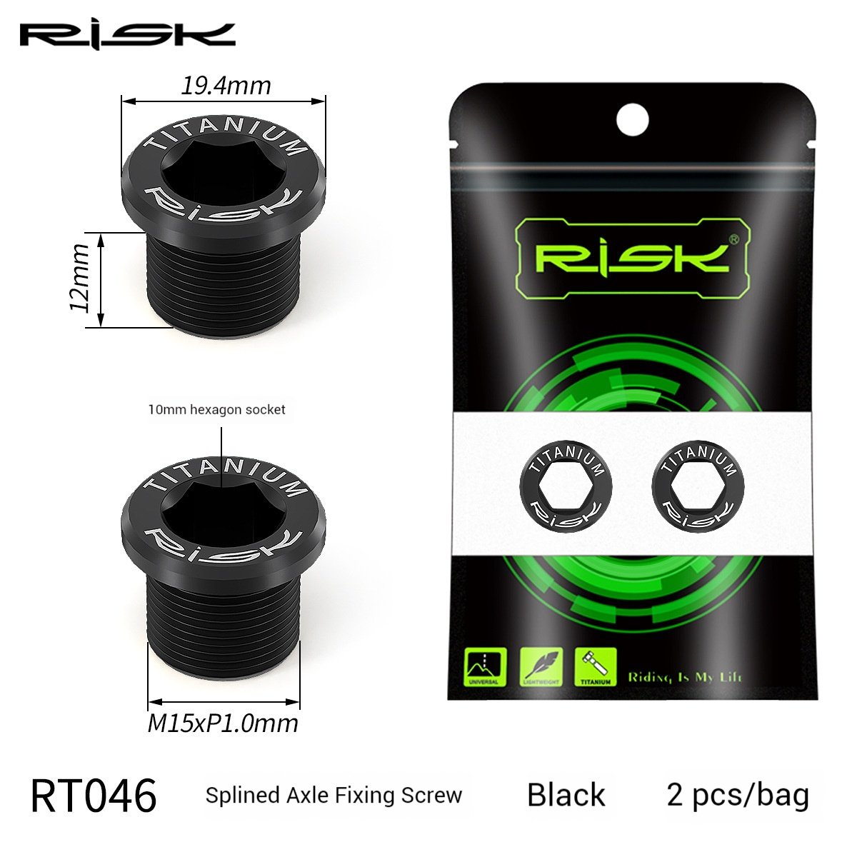 RISK Parts Mountain Bike Titanium Alloy Splined Crankset Axle Screw Colored ISIS Bolt M15x12mm RT046