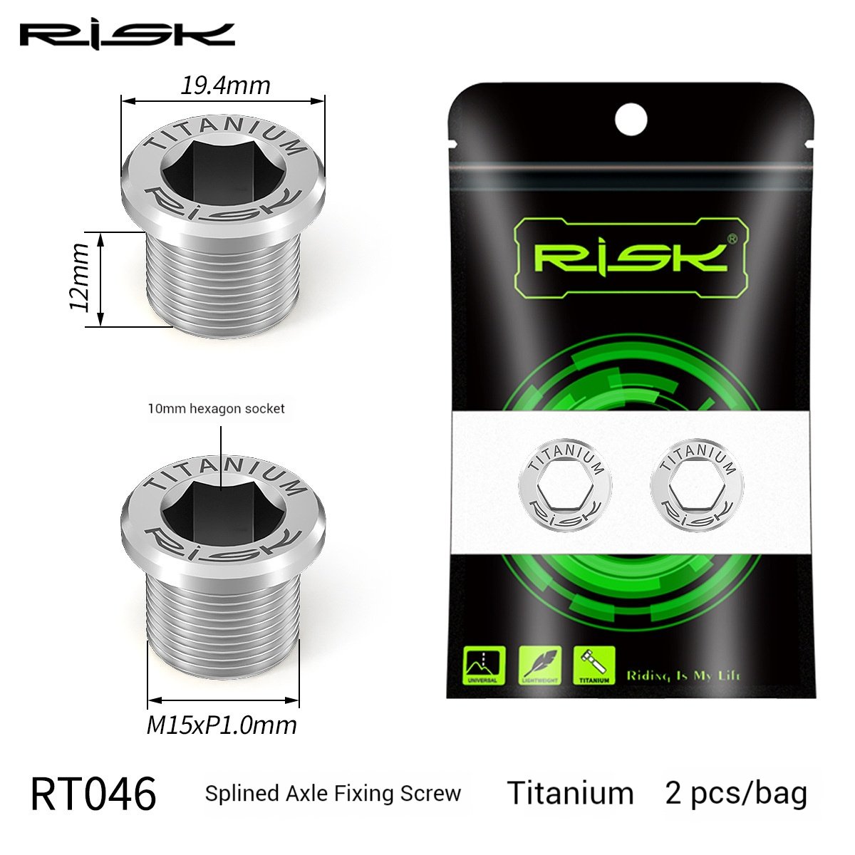 RISK Parts Mountain Bike Titanium Alloy Splined Crankset Axle Screw Colored ISIS Bolt M15x12mm RT046
