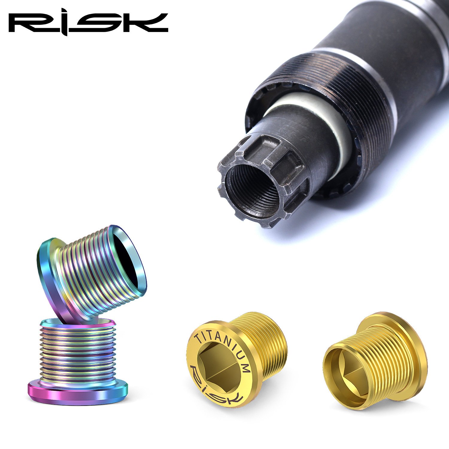 RISK Parts Mountain Bike Titanium Alloy Splined Crankset Axle Screw Colored ISIS Bolt M15x12mm RT046