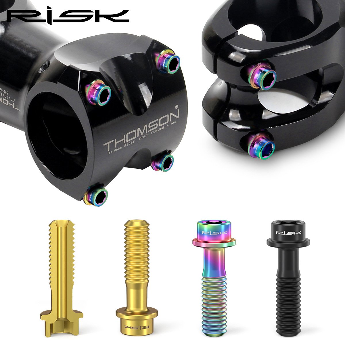 RISK Parts Titanium Alloy Stem Fixing Screws Mountain and Road Bike Handlebar and Brake Handle Fixing Screws M5x18 RT025