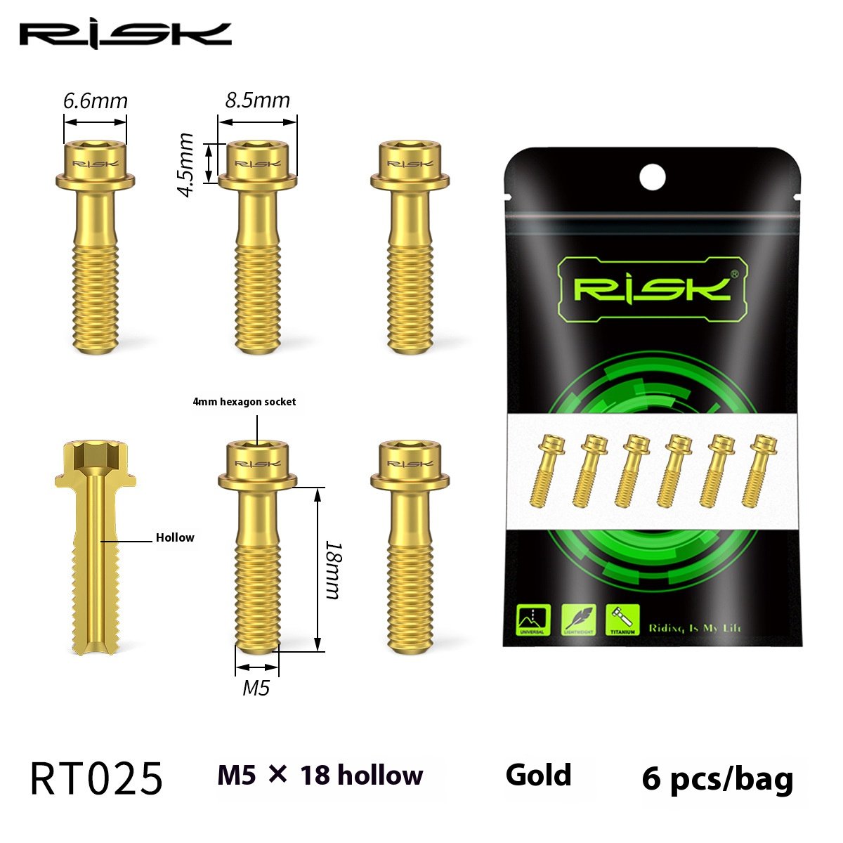 RISK Parts Titanium Alloy Stem Fixing Screws Mountain and Road Bike Handlebar and Brake Handle Fixing Screws M5x18 RT025