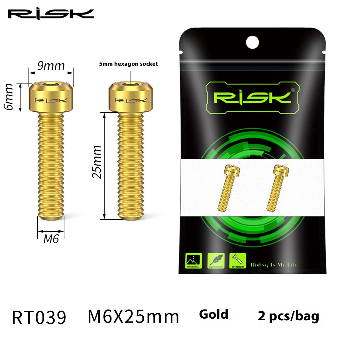 RISK Parts Mountain Road Bike M6x25mm Extended Disc Brake Clamp V-Brake Fixed Hub Titanium Alloy Screws RT039