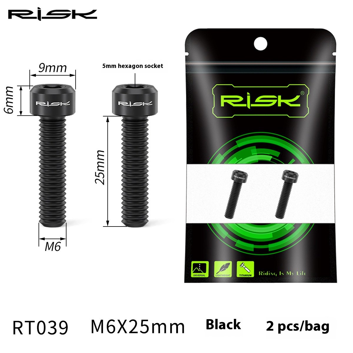 RISK Parts Mountain Road Bike M6x25mm Extended Disc Brake Clamp V-Brake Fixed Hub Titanium Alloy Screws RT039