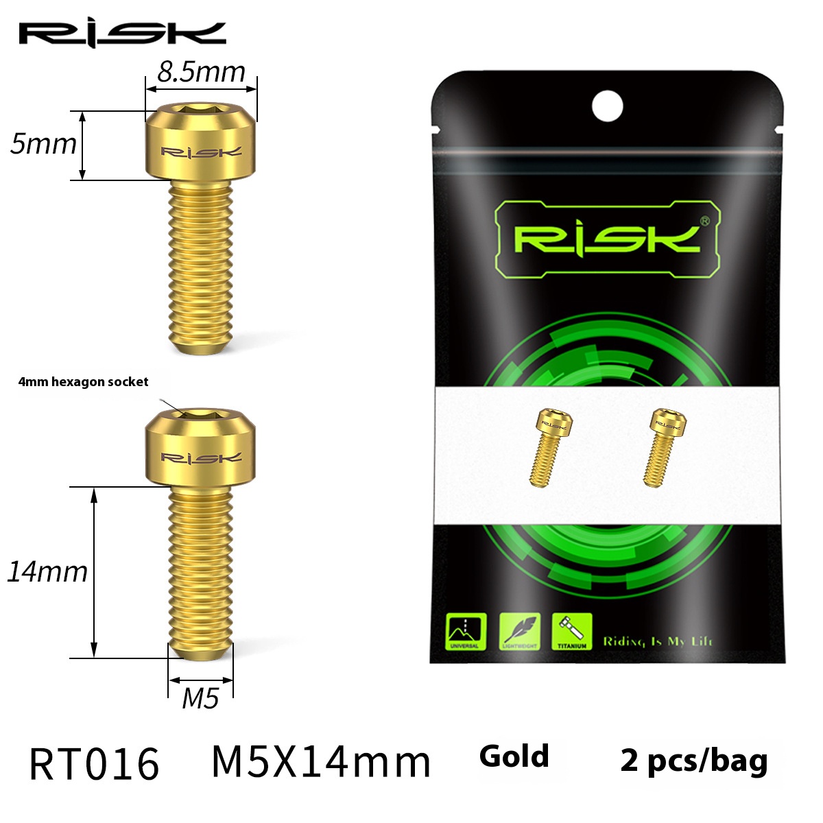 RISK Parts M5x14mm Mountain Bike Derailleur Lever Fixing Titanium Alloy Colorful Screws RT016