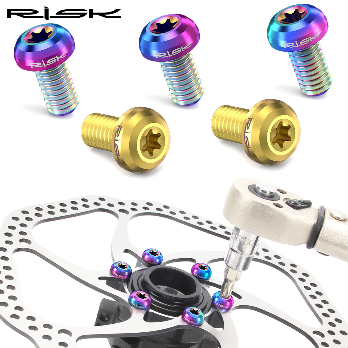 RISK Parts Mountain Bike Titanium Alloy T25 Rotor Screws M5x10 for Disc Brake Rotor Fixation RT103
