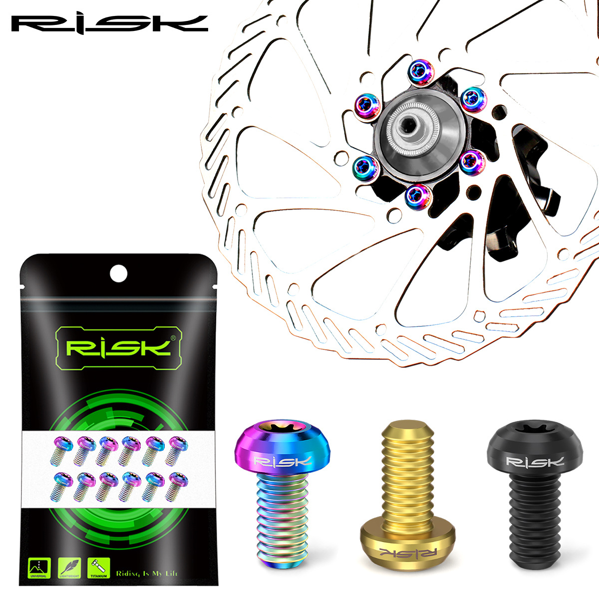 RISK Parts Mountain Bike Titanium Alloy T25 Rotor Screws M5x10 for Disc Brake Rotor Fixation RT103