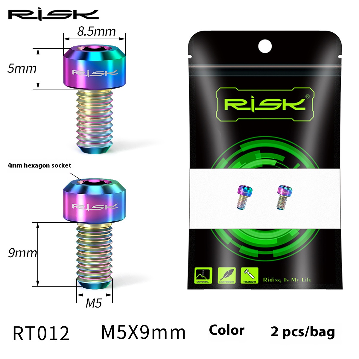 RISK Parts M5x9mm Mountain and Road Bike Front and Rear Derailleur Cable Adjusting Titanium Alloy Colorful Screws RT012