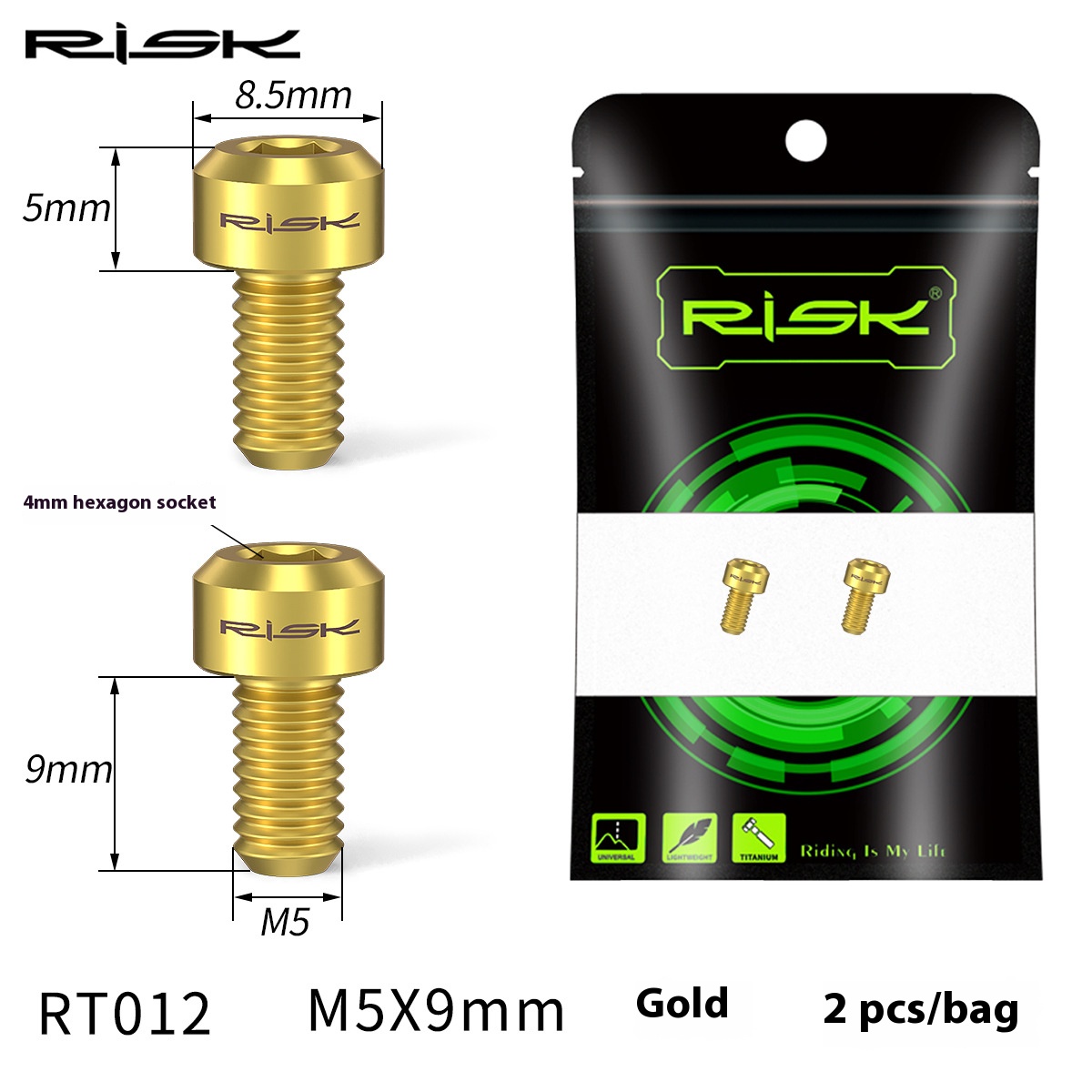 RISK Parts M5x9mm Mountain and Road Bike Front and Rear Derailleur Cable Adjusting Titanium Alloy Colorful Screws RT012