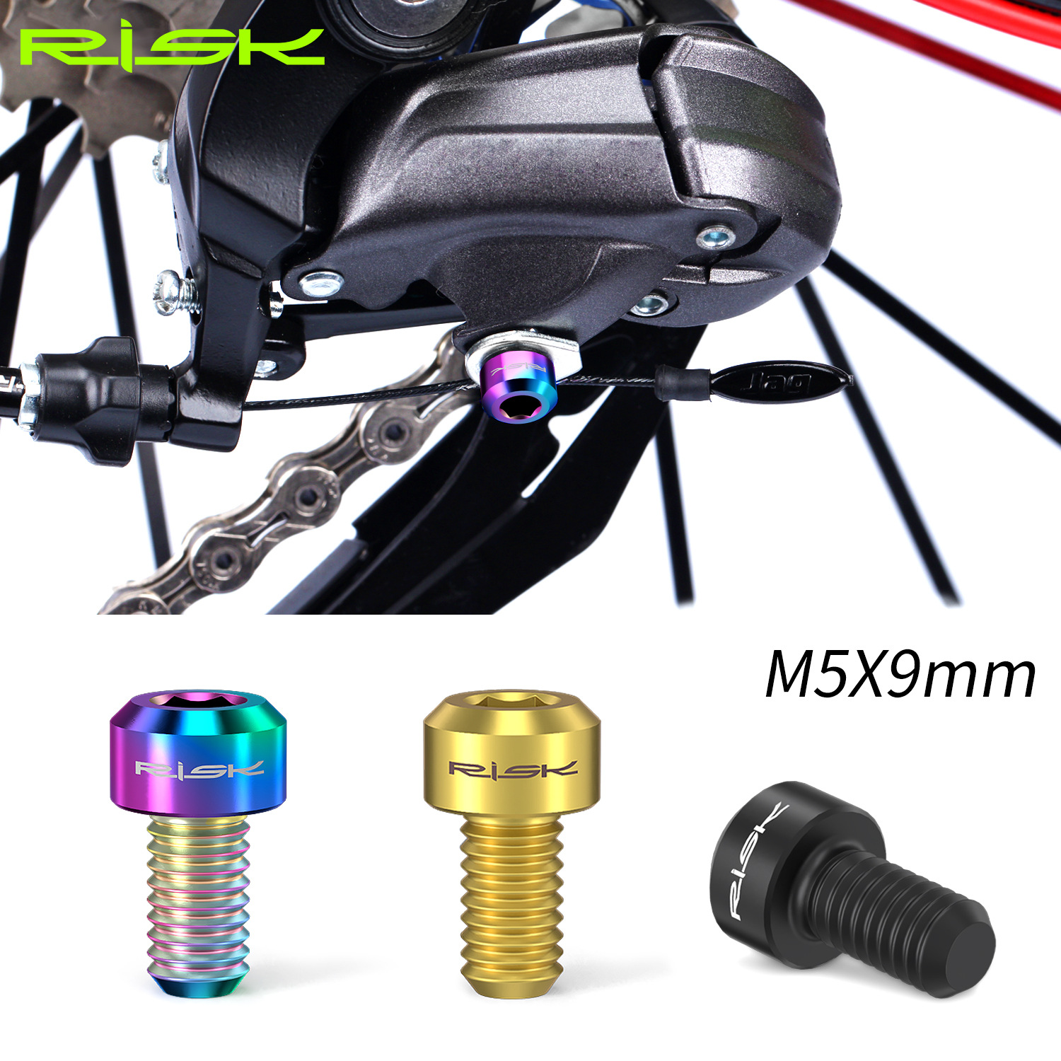 RISK Parts M5x9mm Mountain and Road Bike Front and Rear Derailleur Cable Adjusting Titanium Alloy Colorful Screws RT012