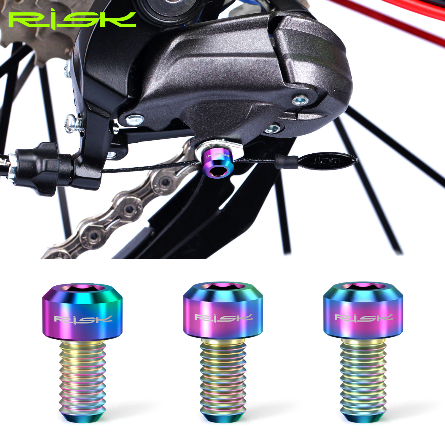 RISK Parts M5x9mm Mountain and Road Bike Front and Rear Derailleur Cable Adjusting Titanium Alloy Colorful Screws RT012