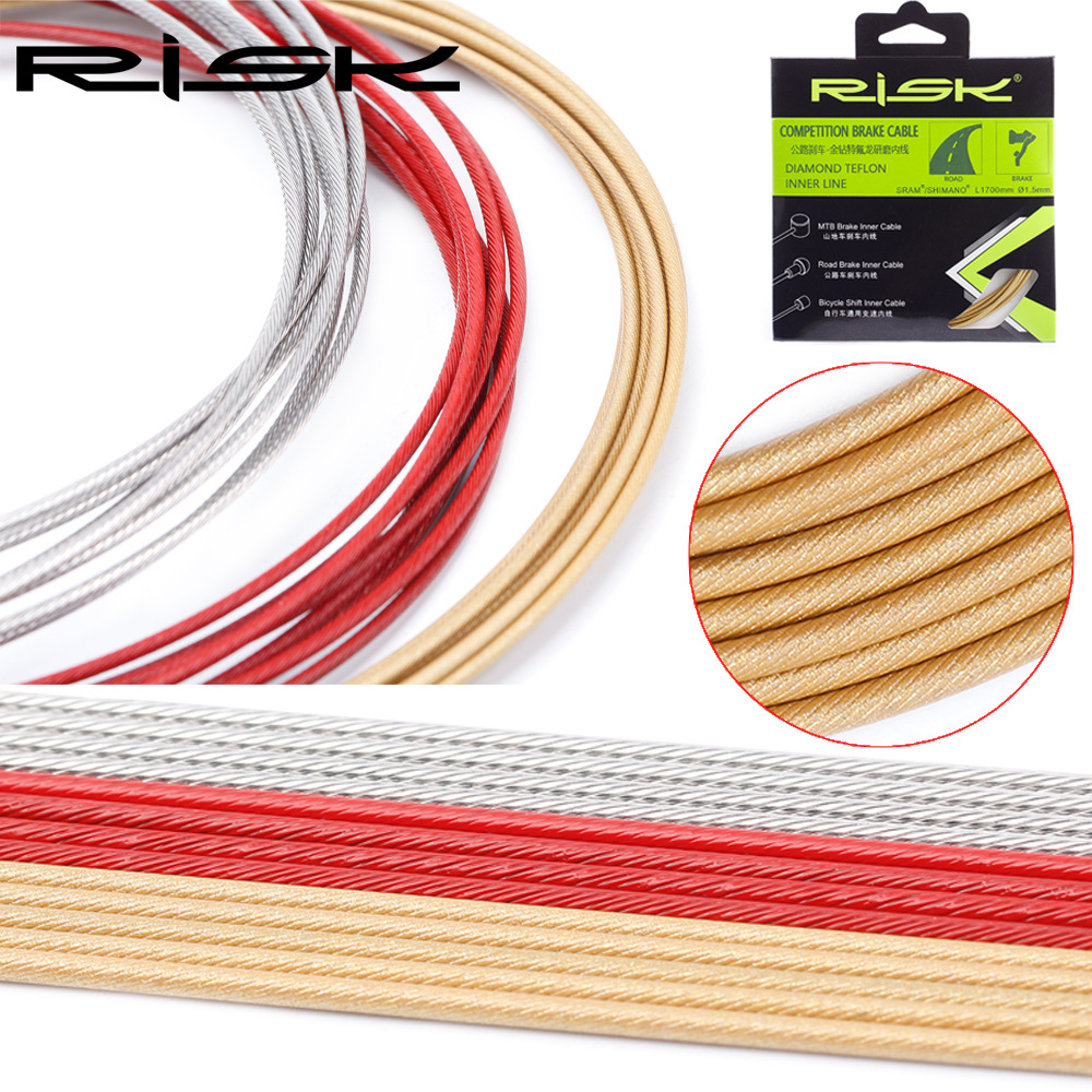 RISK Parts Bicycle Nano Teflon Brake Cable Core Gold Diamond Teflon Inner Cable Mountain Road 1700 2100mm