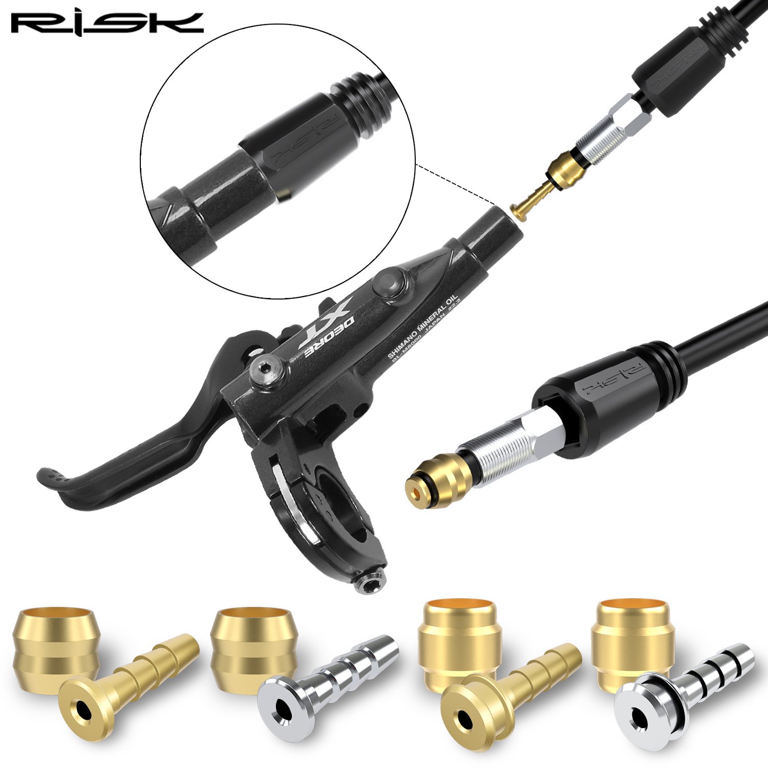 RISK Parts Mountain Bike Hydraulic Disc Brake Oil Pipe Oil Needle T-Head Olive Tightening Screw Copper Bushing BH59/BH90