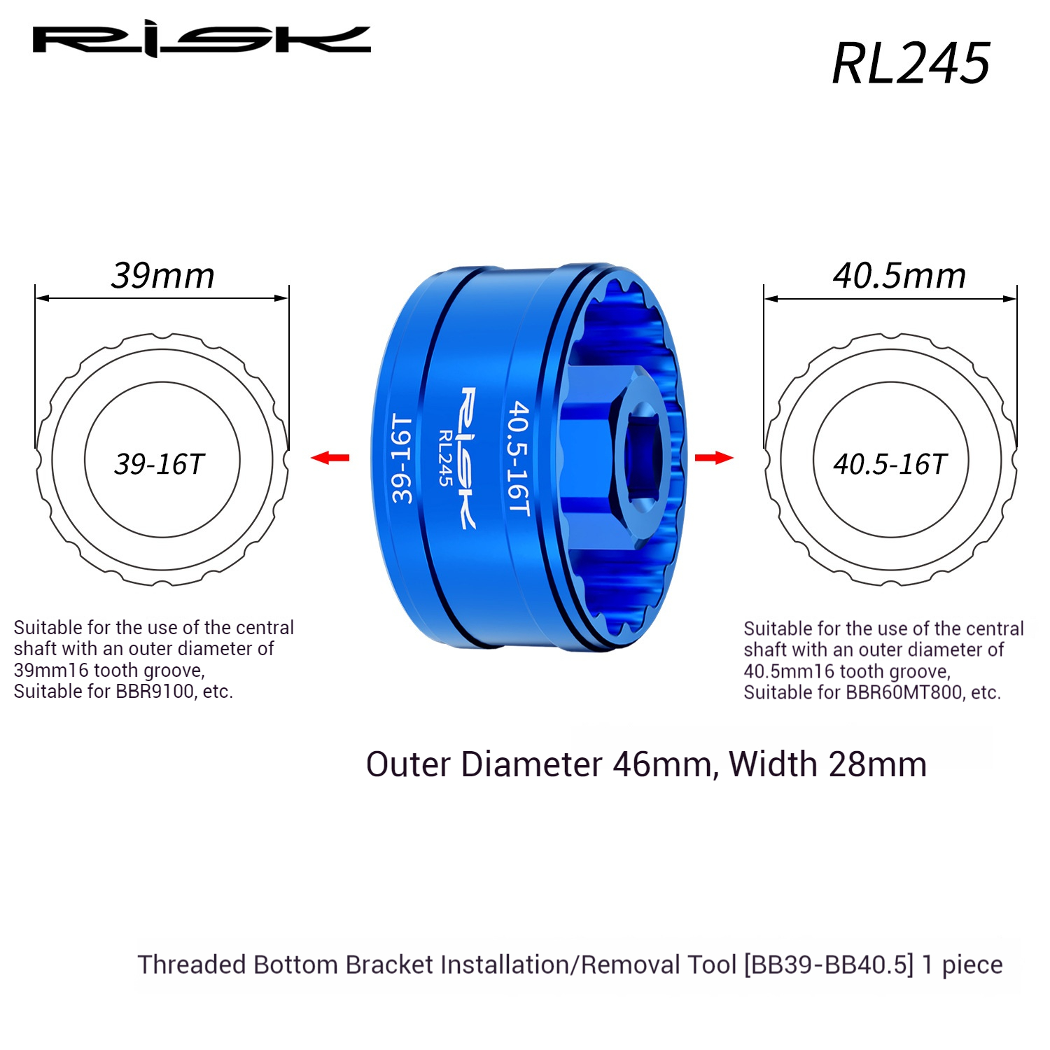 RISK Parts Mountain Road Bicycle Hollow Integrated Bottom Bracket Wrench DUB Crankset Installation and Removal Tool BB52 RL244 RL245 RL246 RL247