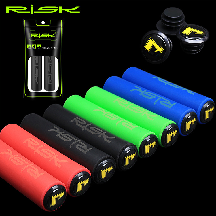RISK Parts Bicycle Handlebar Foam Grip Shock-Absorbing Foam Grip Mountain Bike Mini Bike Non-Slip Grip with Bar End Plugs