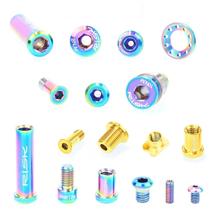 RISK RT105 Titanium Bolt Kit for Shimano Ultegra R8000 — 49PCS Full Set (Derailleur, C-Brake, Crank), TC4 Titanium, PVD Coated, Hollow Design