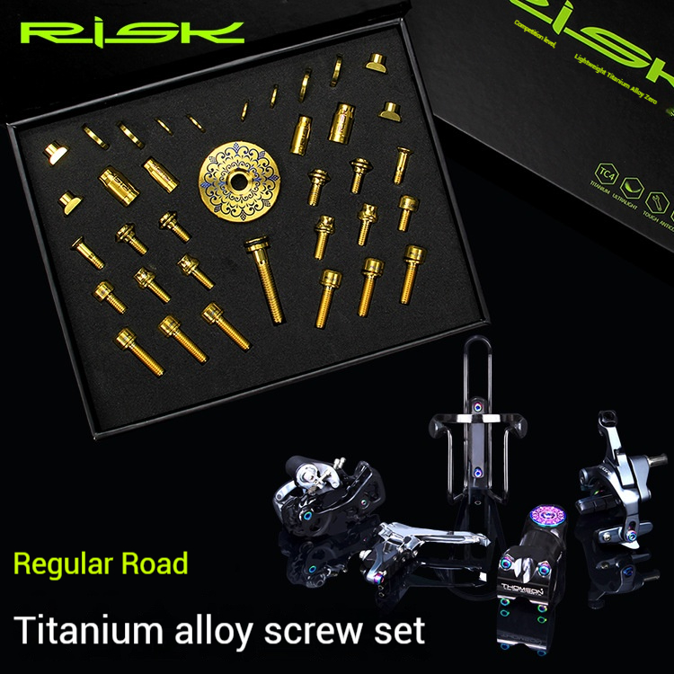 RISK Parts conventional road bike titanium alloy screw set handlebar C clamp brake fixing screw valve cap kit RT107