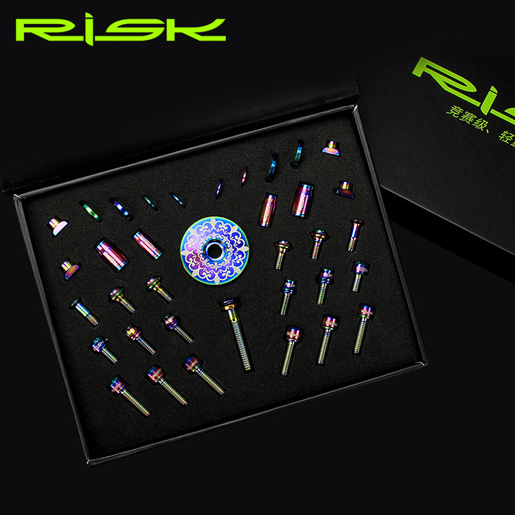 RISK Parts conventional road bike titanium alloy screw set handlebar C clamp brake fixing screw valve cap kit RT107