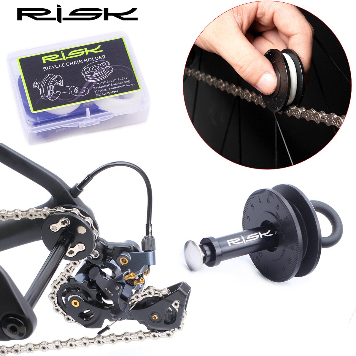RISK Parts Bicycle Chain Keeper Mountain/Road Virtual Flywheel Chain Cleaner Chain Lubricator Tool RL210 RL211
