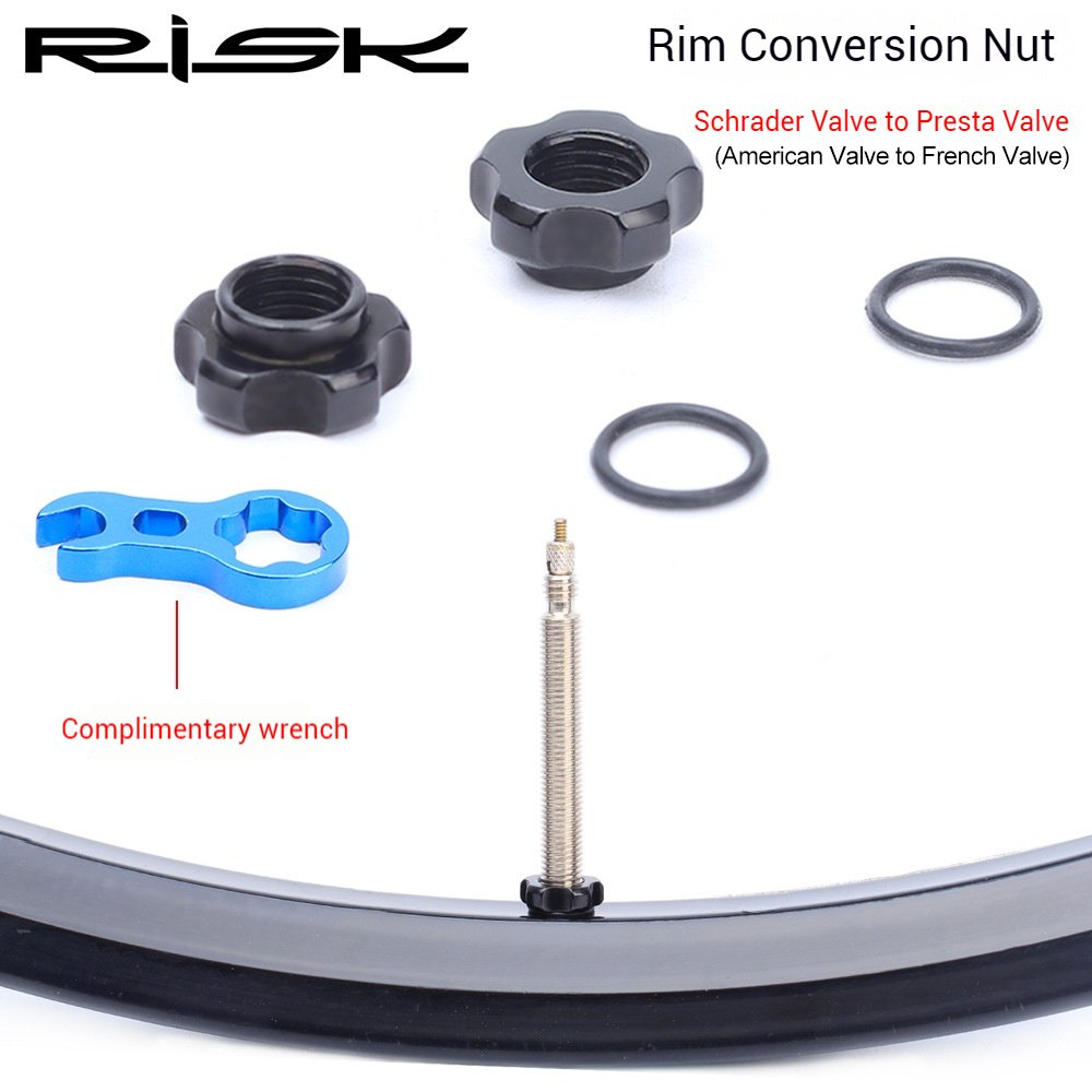 RISK Parts Schrader to Presta Valve American to French Valve Adapter Plug Mountain Bike Valve Converter Tire Valve Core Nut RA109