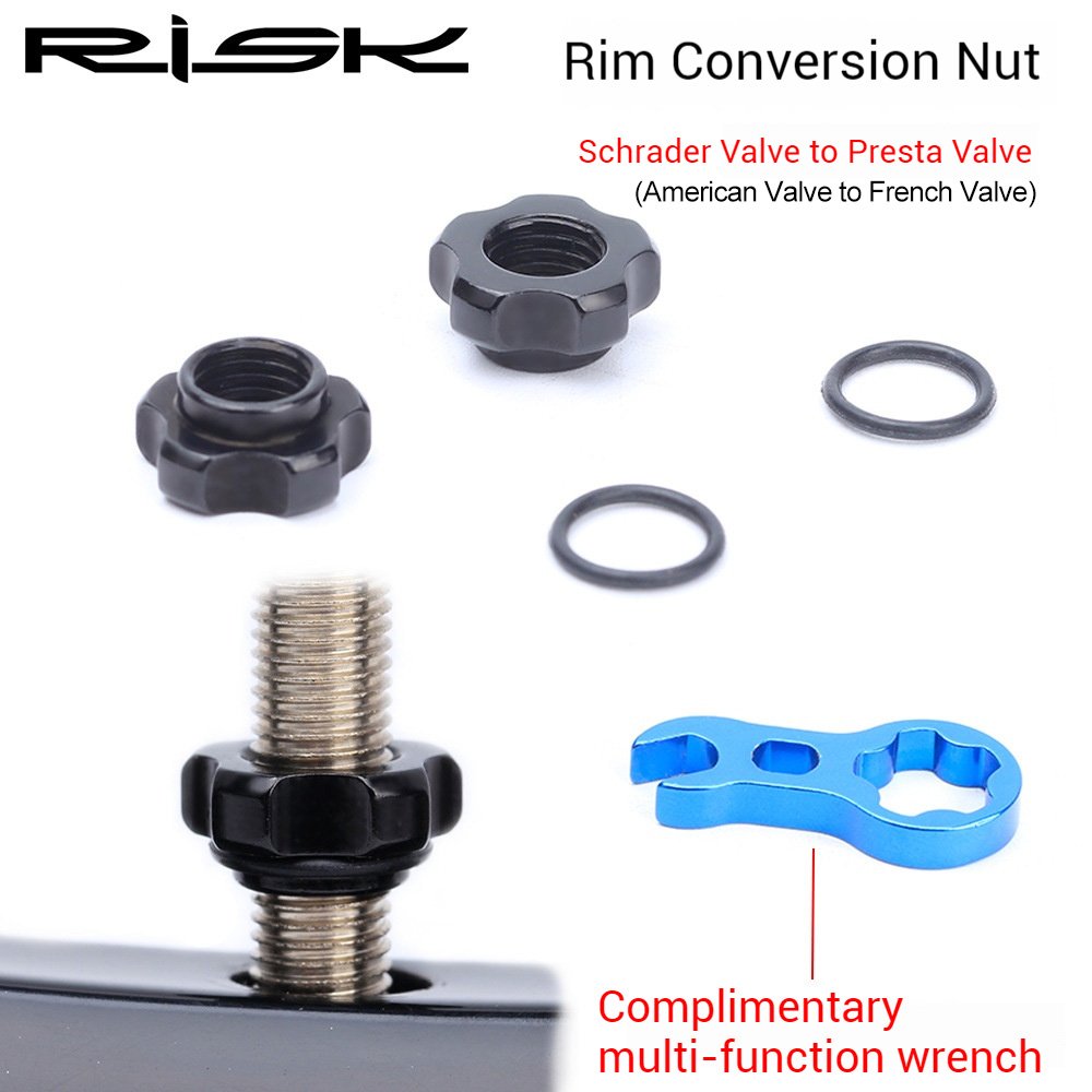 RISK Parts Schrader to Presta Valve American to French Valve Adapter Plug Mountain Bike Valve Converter Tire Valve Core Nut RA109
