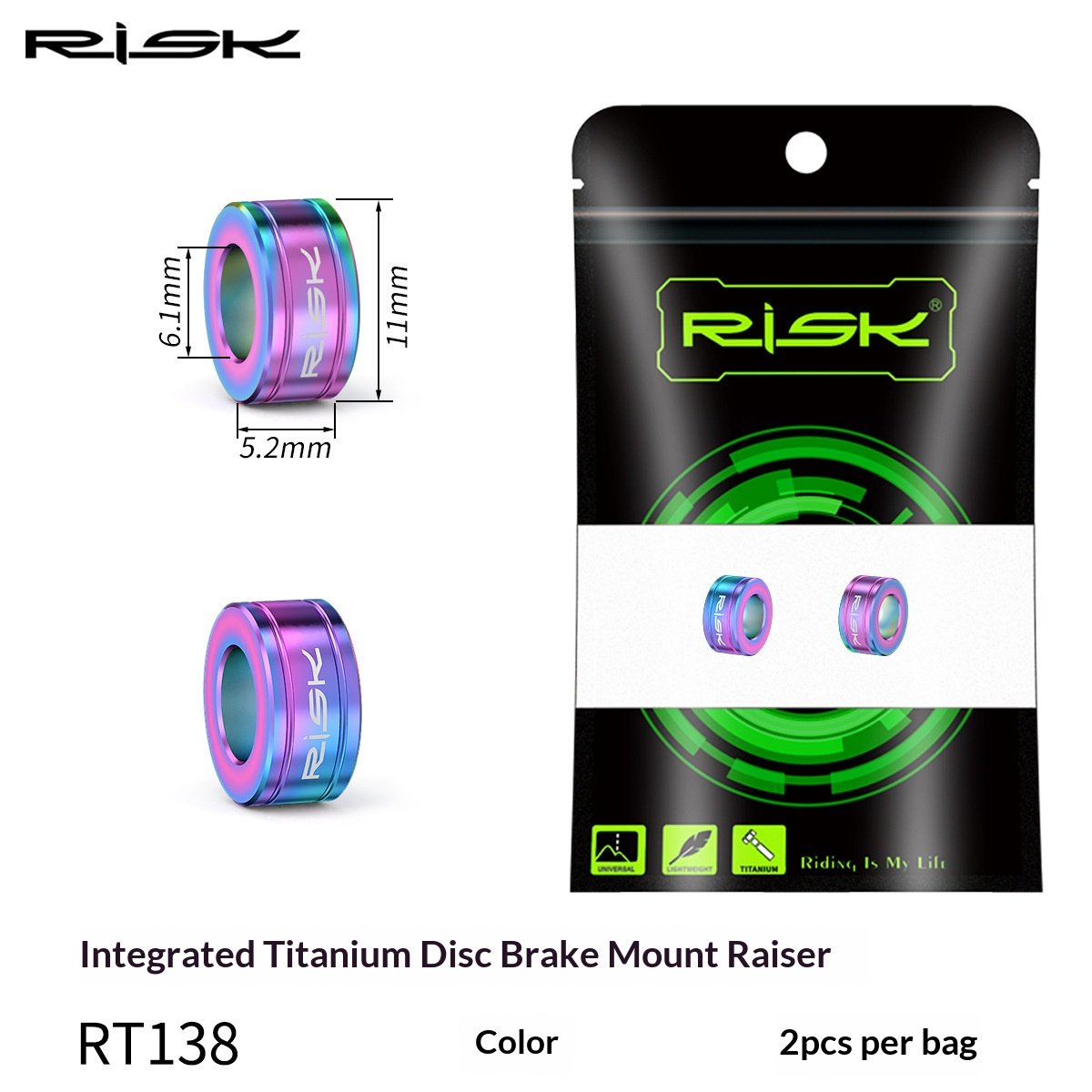 RISK M6 Titanium Alloy Disc Brake Caliper Spacers for MTB Small Wheel Bike XT XTR RT064 RT138