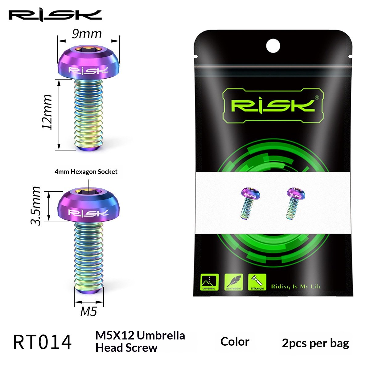 RISK Parts Titanium Alloy Water Bottle Cage Mounting Screw M5x12mm with Washer for Mountain and Road Bikes RT014/RT015