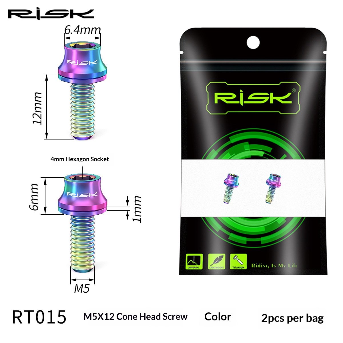 RISK Parts Titanium Alloy Water Bottle Cage Mounting Screw M5x12mm with Washer for Mountain and Road Bikes RT014/RT015
