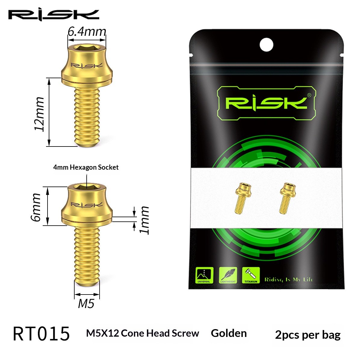 RISK Parts Titanium Alloy Water Bottle Cage Mounting Screw M5x12mm with Washer for Mountain and Road Bikes RT014/RT015