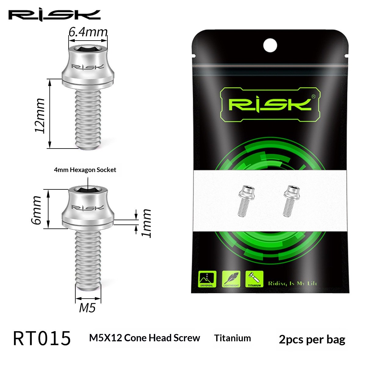 RISK Parts Titanium Alloy Water Bottle Cage Mounting Screw M5x12mm with Washer for Mountain and Road Bikes RT014/RT015