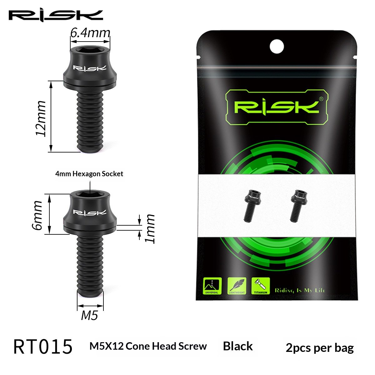 RISK Parts Titanium Alloy Water Bottle Cage Mounting Screw M5x12mm with Washer for Mountain and Road Bikes RT014/RT015