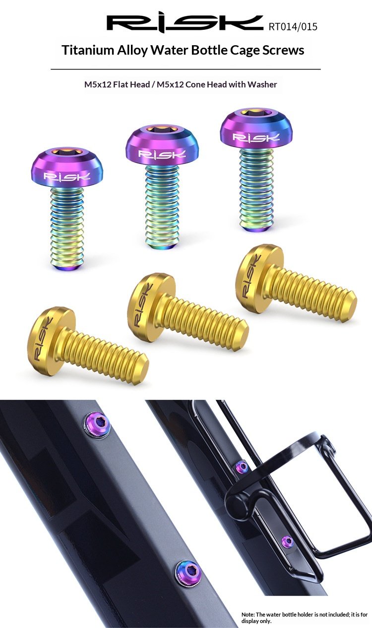 RISK Parts Titanium Alloy Water Bottle Cage Mounting Screw M5x12mm with Washer for Mountain and Road Bikes RT014/RT015