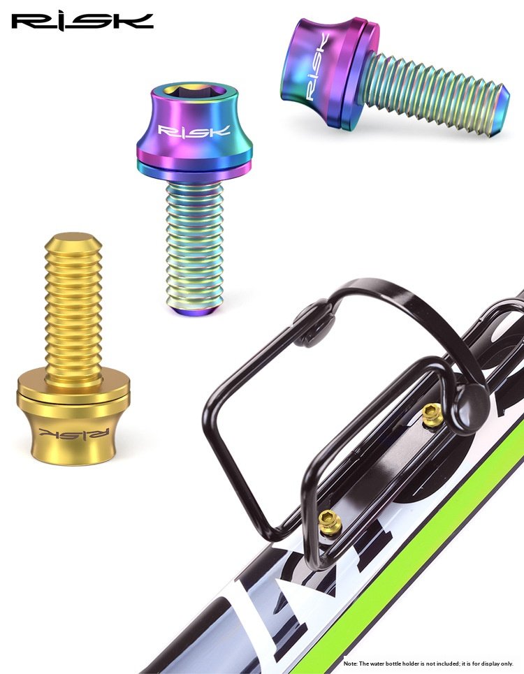 RISK Parts Titanium Alloy Water Bottle Cage Mounting Screw M5x12mm with Washer for Mountain and Road Bikes RT014/RT015
