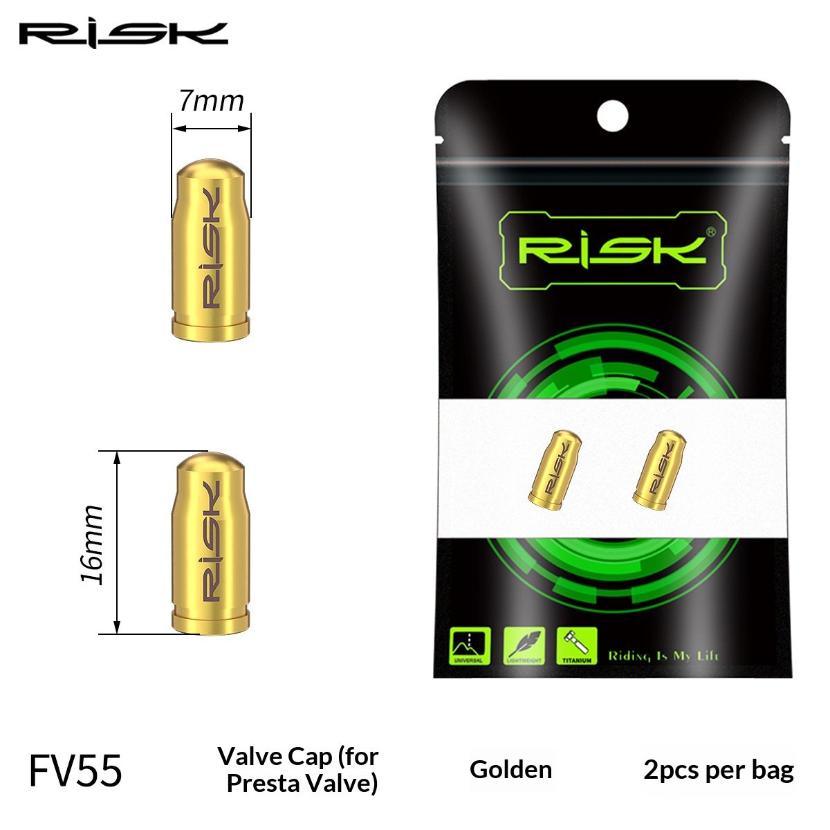 RISK FV55/AV55 Titanium Bicycle Valve Caps – Presta & Schrader Bike Tire Valve Dust Covers for Road MTB Bikes