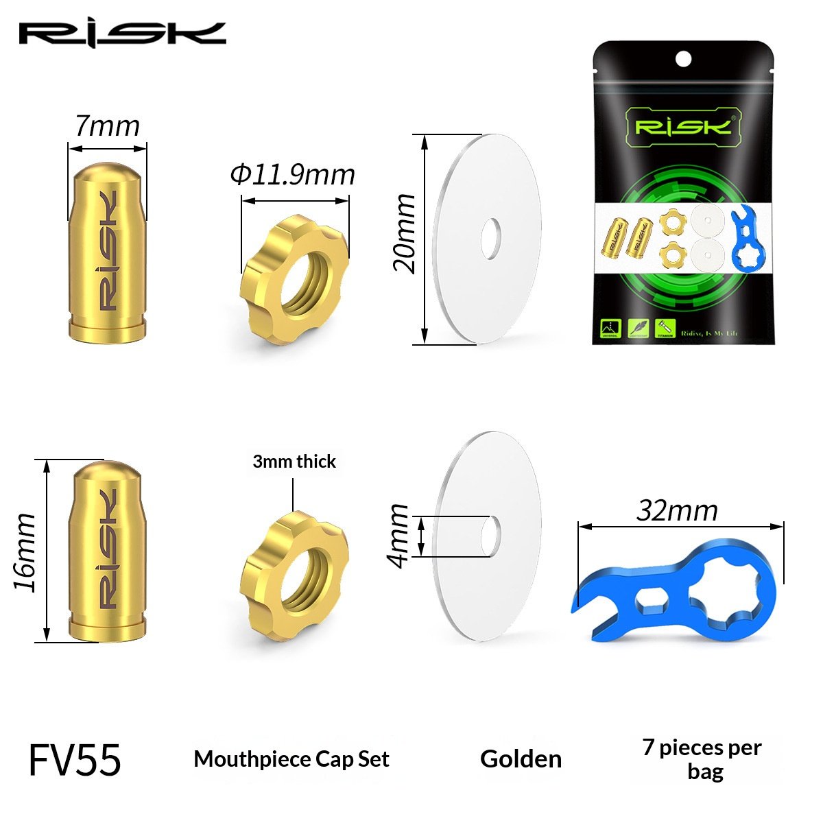 RISK FV55/AV55 Titanium Bicycle Valve Caps – Presta & Schrader Bike Tire Valve Dust Covers for Road MTB Bikes