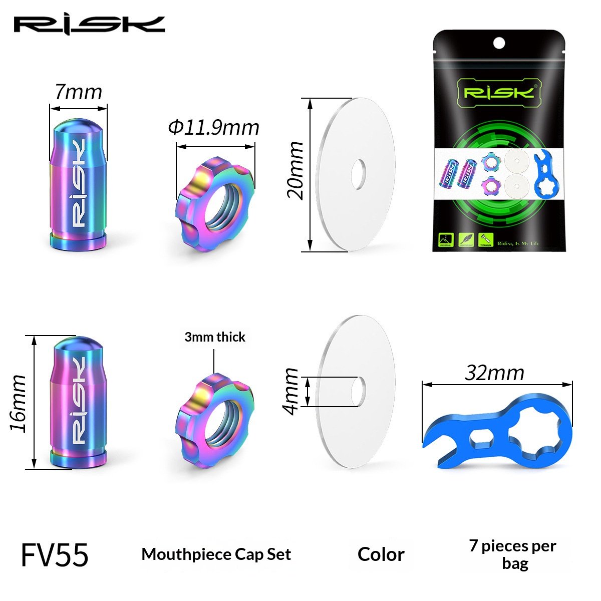 RISK FV55/AV55 Titanium Bicycle Valve Caps – Presta & Schrader Bike Tire Valve Dust Covers for Road MTB Bikes
