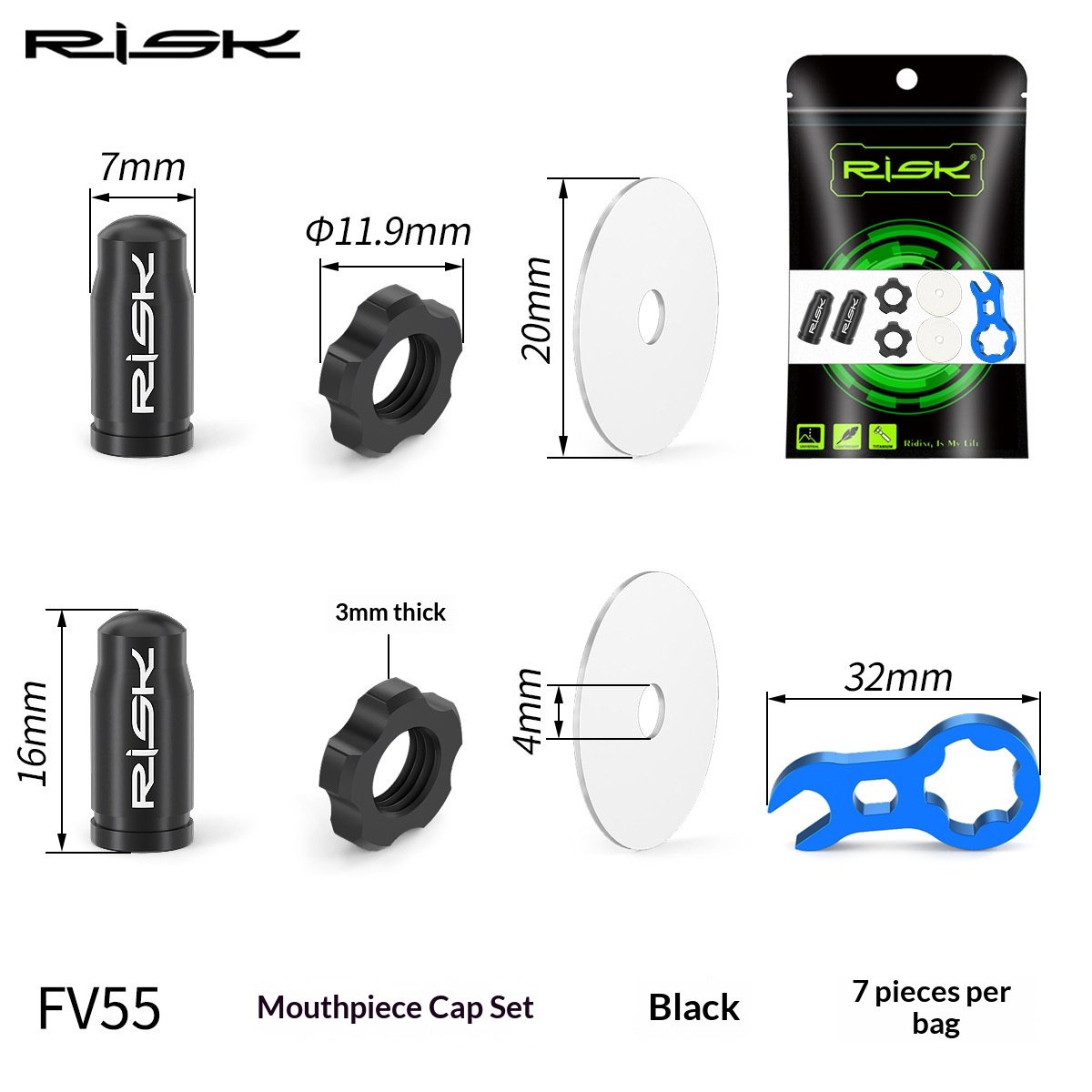 RISK FV55/AV55 Titanium Bicycle Valve Caps – Presta & Schrader Bike Tire Valve Dust Covers for Road MTB Bikes