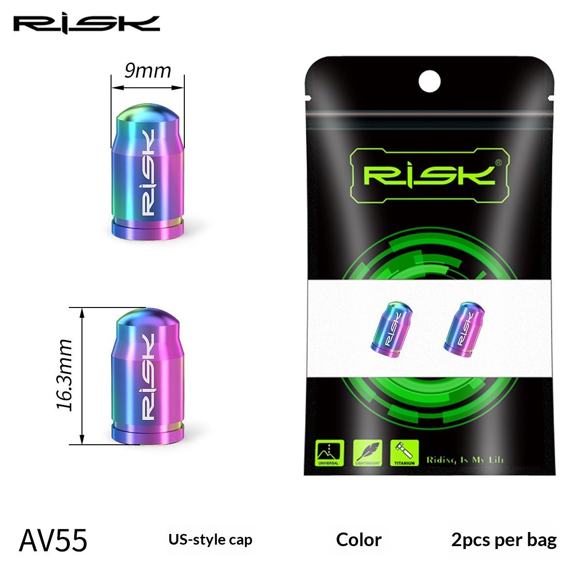 RISK FV55/AV55 Titanium Bicycle Valve Caps – Presta & Schrader Bike Tire Valve Dust Covers for Road MTB Bikes