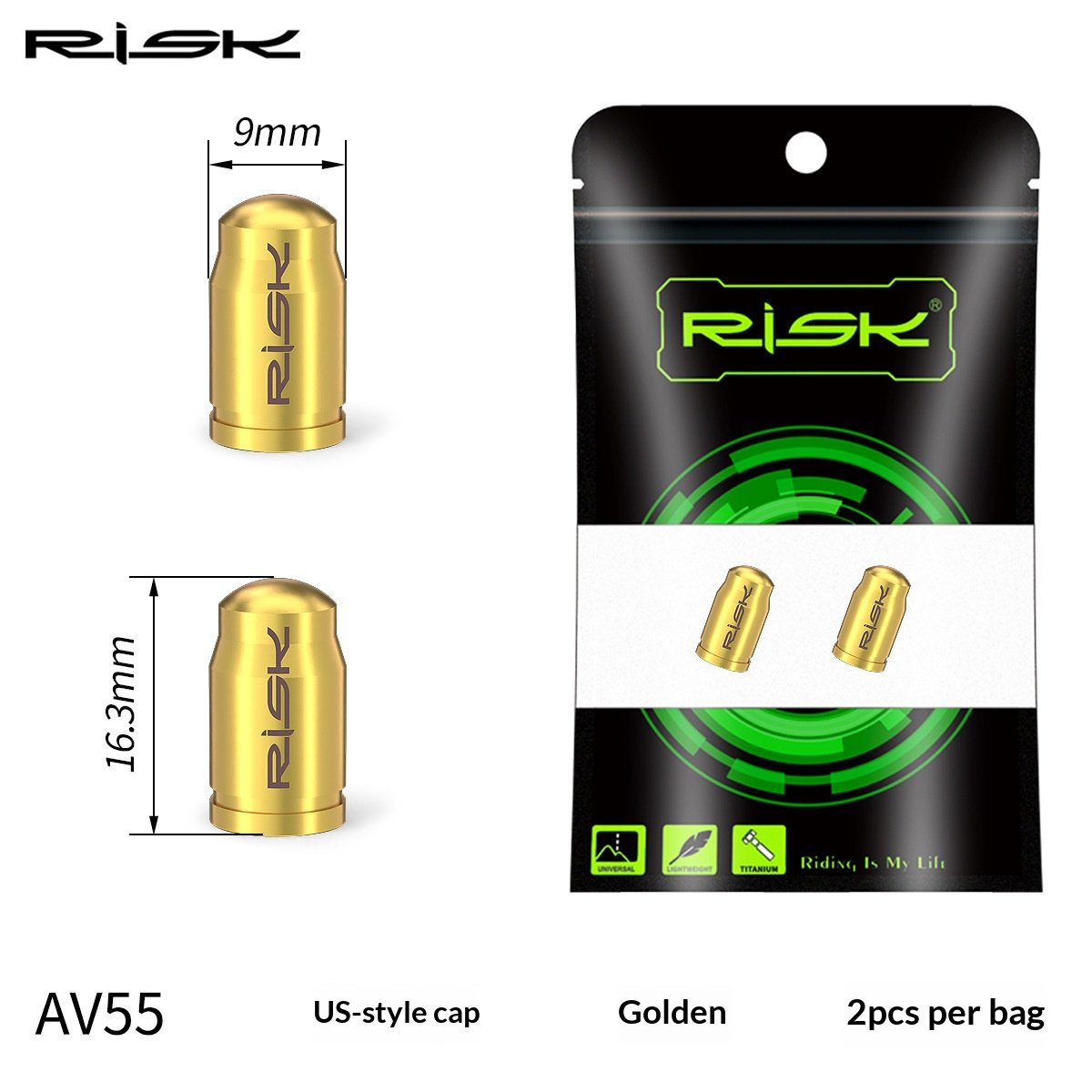 RISK FV55/AV55 Titanium Bicycle Valve Caps – Presta & Schrader Bike Tire Valve Dust Covers for Road MTB Bikes