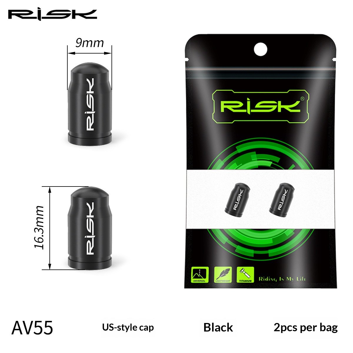 RISK FV55/AV55 Titanium Bicycle Valve Caps – Presta & Schrader Bike Tire Valve Dust Covers for Road MTB Bikes